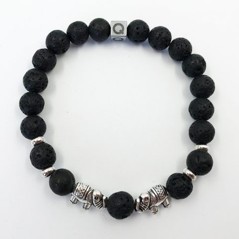 Sacred Elephant Black Lava Beads Bracelet